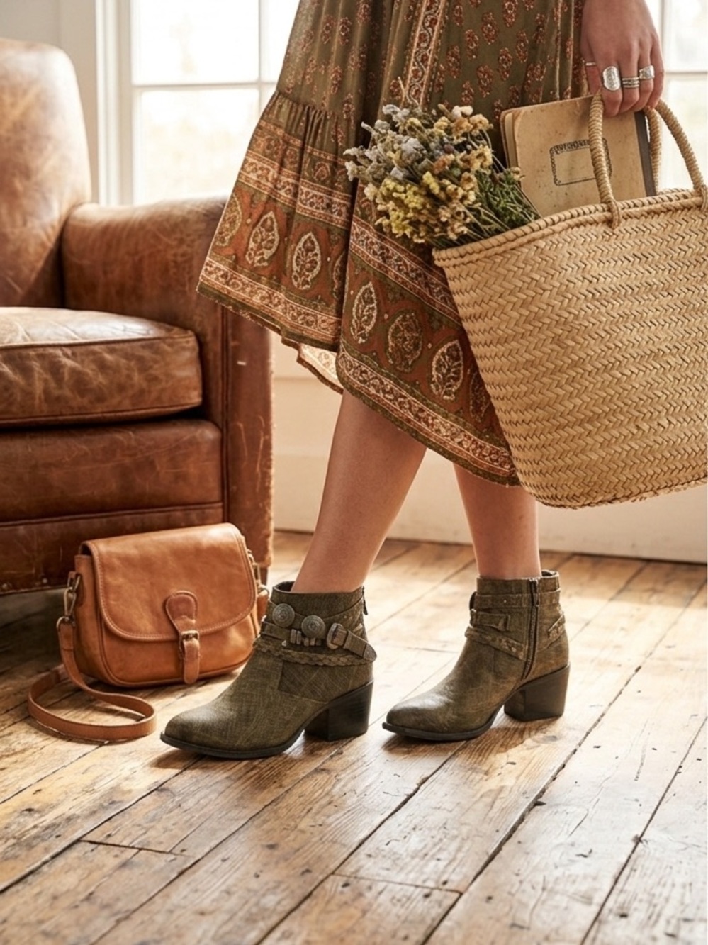 Naughty Monkey Bohemian Style Anchorage Taupe Leather Upper Ankle Boots